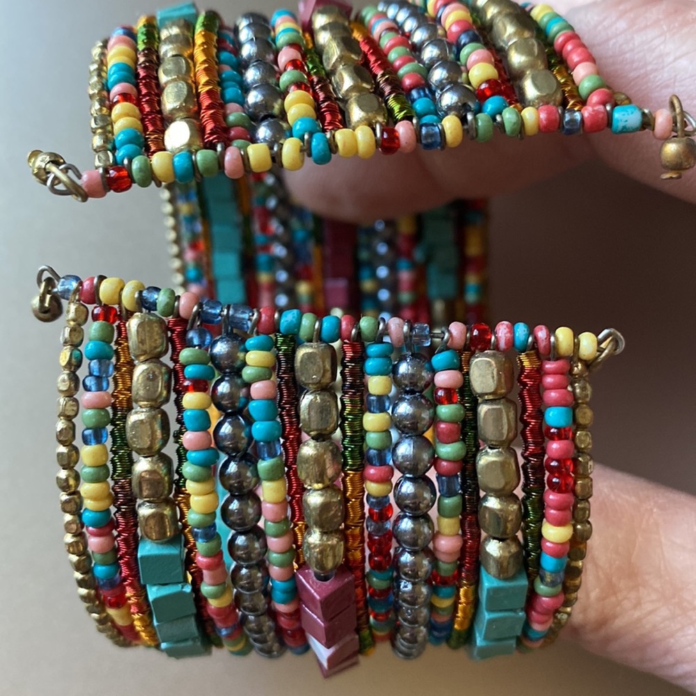 Wide Boho Beaded Multi Colored Cuff Bracelet - image 3